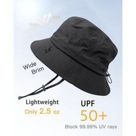 TILUYAMO Waterproof Bucket Hat Outdoor Hat for Women Men UV Protection Sun Hat Packable Fishing Hat (Black)