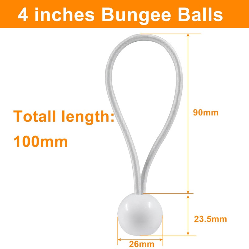 Aoserge 50PCS 4 Inch White Ball Bungee Cords