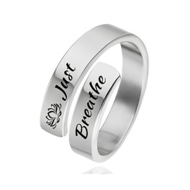 CSIYANJRY99 Just Breathe Rings for Women,Silver Stainless Steel Inspirational Mantra Statement Open Graduation Cocktail Party Ring
