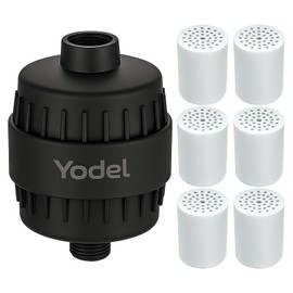 Yodel Shower Filter with 6 Cartridge Matte Black - Hard Water Softener, 99% Removes Chlorine & Impurities, Improves Skin & Hair Condition, Universal Fit for Shower Heads