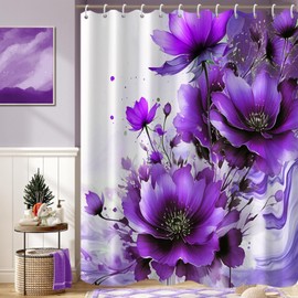 Uiiooazy Purple Floral Shower Curtain Set for Bathroom 72" Wx72 L