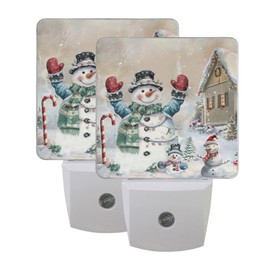Vdsrup Winter Snowman Night Light Set of 2 Snowflake Plug-in LED Nightlights Auto Dusk-to-Dawn Sensor Lamp for Adults in Bedroom Bathroom Kitchen Hallway Stairs
