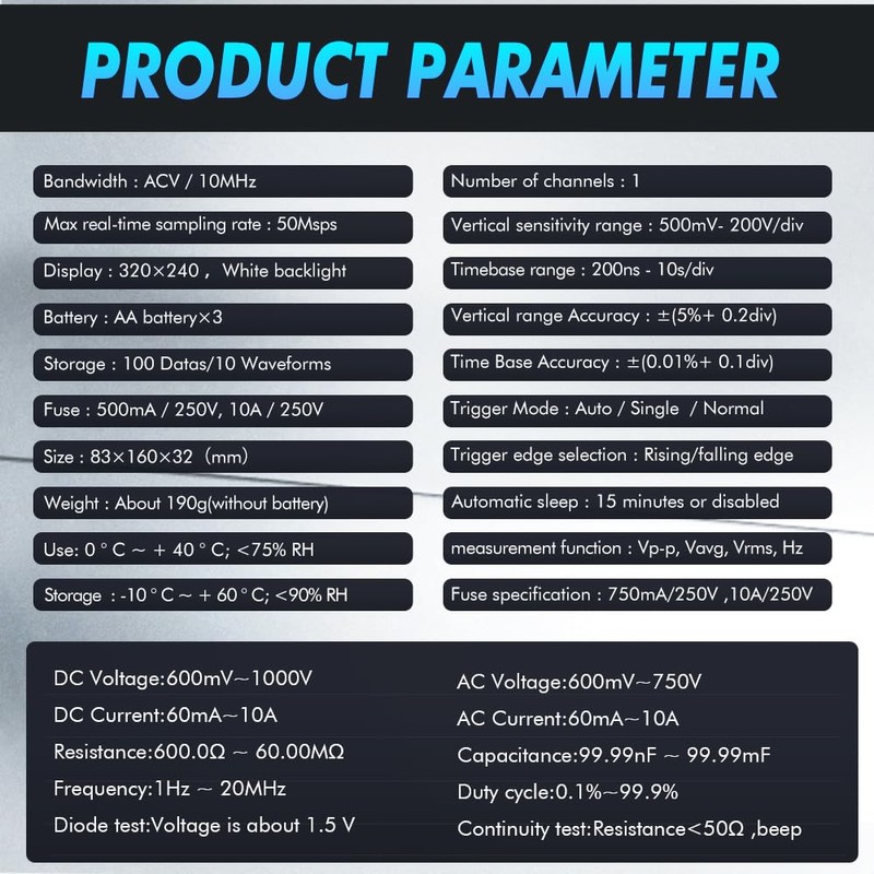 Oscilloscope Multimeter, 2-in-1 Intelligent Digital Scope Meter Multimeter, Professional LED