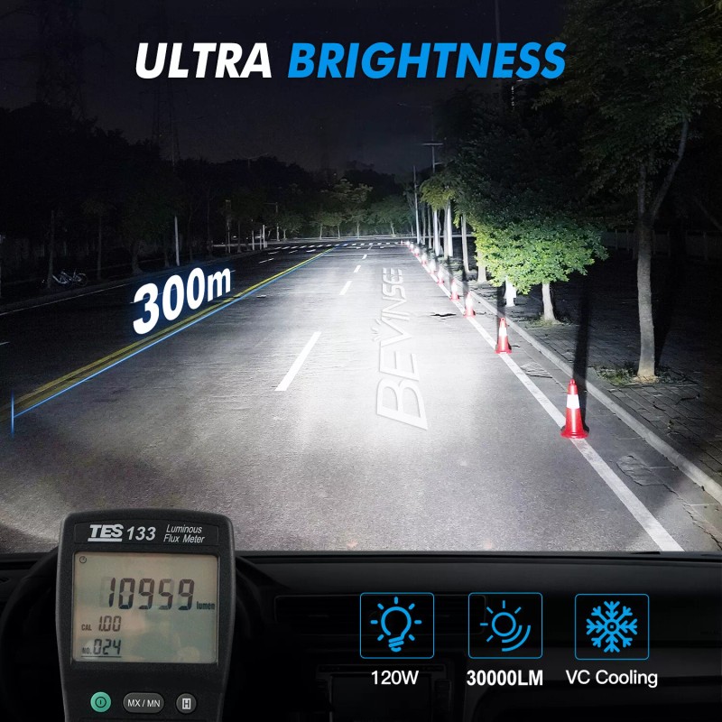 BEVINSEE 9005 HB3 LED Headlight Bulb 120W 30000LM Super Bright