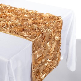 Anderson's Gold Satin Rosette Table Runner, 14 Inches x 9 Feet, Wedding Table Decorations