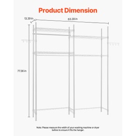 VEVOR Over The Washer and Dryer Storage Shelf, 4 Tier Laundry Room Drying Rack with Hanger Rod and Hooks, Adjustable Over Washer and Dryer Shelves, Laundry Room Shelf Storage Space Saver, White