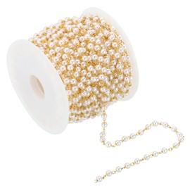 PATIKIL 5m/16 Feet Faux Pearl Beading Chain with Spool, 3mm Brass Chain Link for Jewelry Making DIY Necklace Bracelet Accessories Style 1, Dark Gold