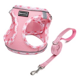 Mercano Soft Mesh Dog Harness and Leash Set, No-Chock Step-in Reflective Breathable Lightweight Easy Walk Vest Harnesses with Safety Buckle for Small Dogs, Cats (Pink, XL)