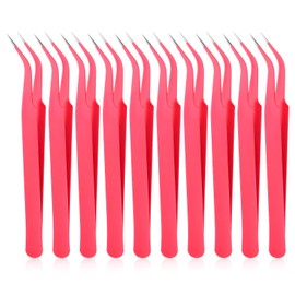 10 Pieces Tweezers for Crafting Stainless Steel Curved Pointed Tweezers Precision Tweezer with Protective Cover for Eyelash Extensions Stickers Rhinestones Crafts (Pink)