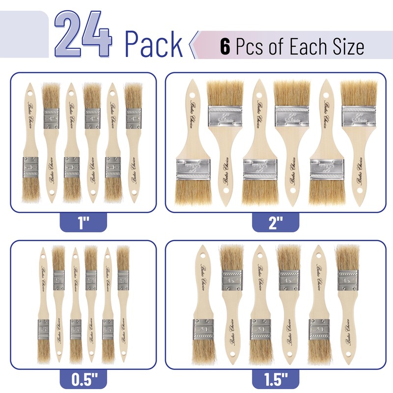 Bates- Natural Bristle Brush Set - Assorted Sizes, 24 Pack,