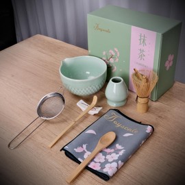 Joyscale Matcha Whisk Set, Matcha Set Whisk And Bowl, 8 Pcs Japanese Matcha Tea Set, 16 OZ, Texture Celadon Matcha Kit Set, Matcha Making Kit Gifts for Tea Lovers
