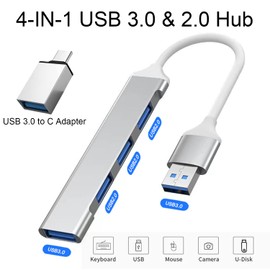 Kafeiya USB C Hub, 4-Port USB 3.0 Ultra Flat Data Hub, Aluminium Housing 4 Port Data Hub USB Hub, for Mac Pro/Mini, i-Mac, Notebook PC, USB Flash Drives, Mobile HDD, and More