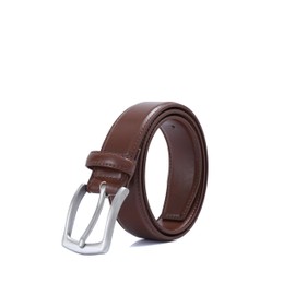 DOSHI Vegan Leather Belt for Men - 1 3/8" Width, PVD 5.0 Brushed Silver Stainless Steel Buckle Formal Men’s Dress Belt with Microfiber Strap - Professional 2, Brown