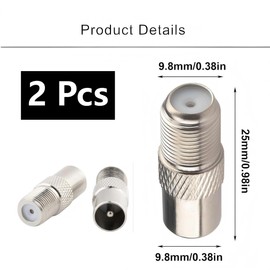 Vayfoni 2 Pcs F Connector to Coax Adapter – TV Aerial Socket Adapter Male to Male TV Aerial Cable Converter – F Type Female to Coax Plug Male Connector for Satellite, Modem, Antenna, AV Equipment