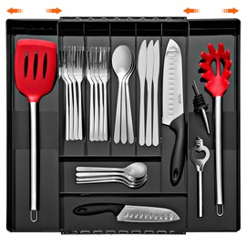Sorbus Silverware Organizer – Expandable Kitchen Drawer Organizer, Adjustable Utensil Organizer, Cutlery Tray for Forks, Knives, Spoons – Multipurpose Flatware and Kitchen Storage Solution