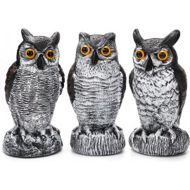 Ezoon 3 Pack Owl Decoy to Scare Birds Away Fake Owl Scarecrows Pigeon Deterrent Garden