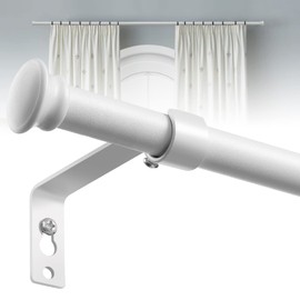 White Curtain Rods for Windows 28 to 50 Inch - 5/8” Heavy Duty Curtain Rods Set,Decorative Cafe Drapery Rods with Brackets - Matte Rustic