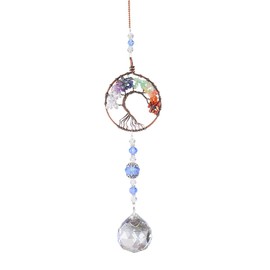 Crystal Suncatcher - Szetosy Sun Catchers for Windows Colorful Circle Longevity Tree Ornaments Glass Suncatcher Rainbow Maker for Home Garden Car Decoration
