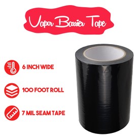 Autrends Vapor Barrier Tape, 7 Mil Black Polyethylene Tape Sealing Moisture Barrier Seam, Seal Tape for Crawl Space, Underlayment, Marine Use, White Insulation Tape, Waterproof, 6 Inch, 100 Foot Roll