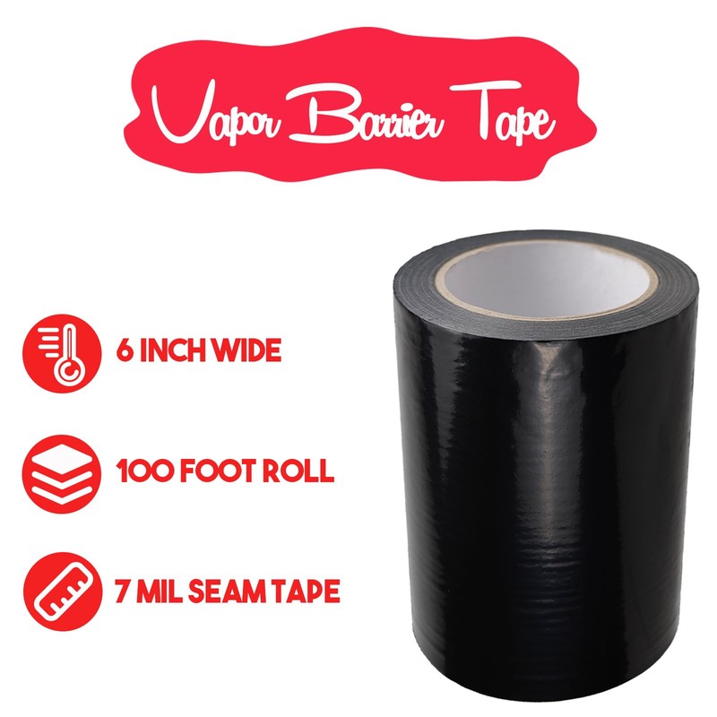 Autrends Vapor Barrier Tape, 7 Mil Black Polyethylene Tape Sealing