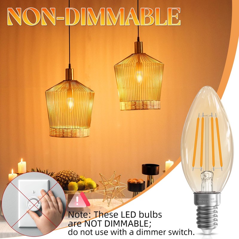 GvvooHome Candelabra Light Bulbs 40 watt Equivalent, E12 LED Bulb