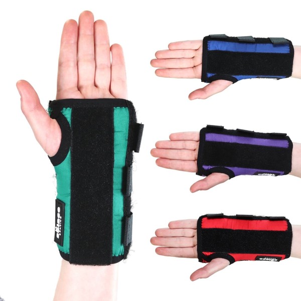 SOLACE BRACING Kids Wrist Brace 4 Fun Colours Injuries and More Green - Small - Right Handed