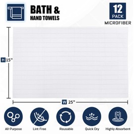 Vnoss 6 Pack Bath Hand Towels Set – Microfiber Bath Hand Towels for Bathroom, Premium Quality Flannel Face Cloths, Highly Absorbent and Soft Towels, 25 x 15 Inch, White