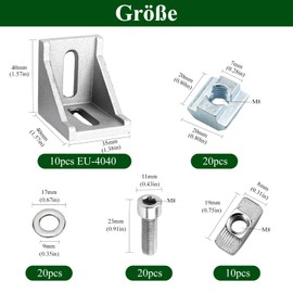 Aluminium Profile Angle 40 x 40 mm Mounting Material Angle Fastening Grid Braces Angle Connector Corner Connector for Strut Profile Groove Profile Mounting Profile Pack of 10