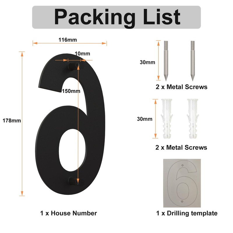 Large Black Brushed Modern House Number -178mm Height - Made