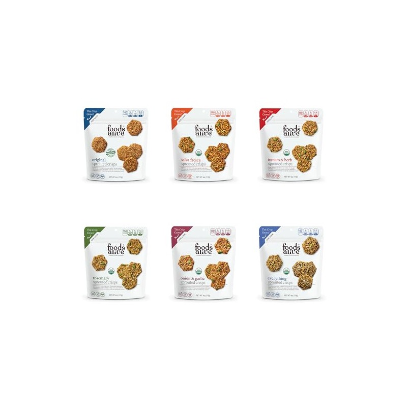 Foods Alive Savory Organic Sprouted Crisps Bundle (6 flavors), 4oz