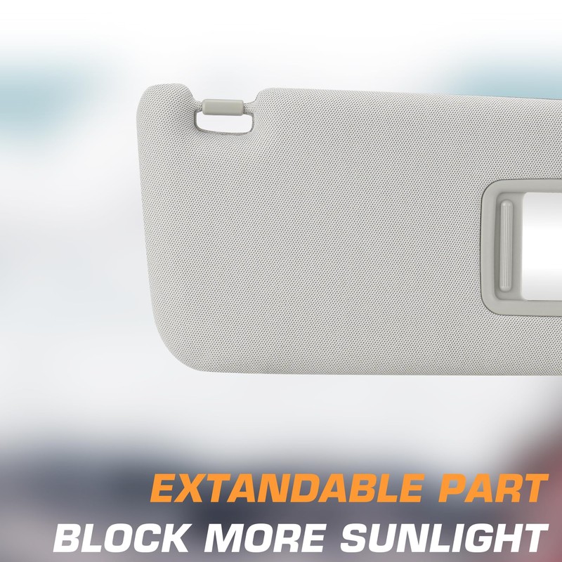 Right Passenger Side Grey Sun Visor with Vanity Light Fit