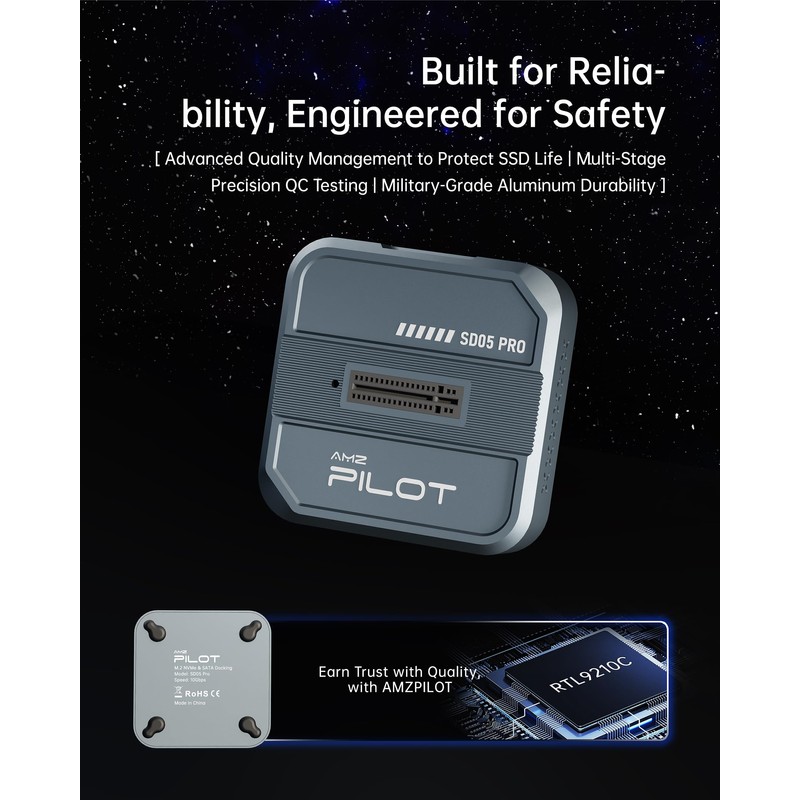 AMZPILOT Tool-Free M.2 SSD to USB C Dock with Travel
