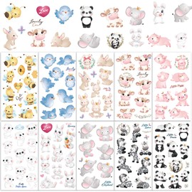 Qpout Animal Tattoos for Children - Panda, Elephant, Rabbit, Bear, Cute Pig, Bee - Temporary Tattoos Stickers for Boys & Girls - Party Decoration & Birthday Gifts