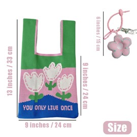 MIUPOO Women's Crochet Wrist Bag,Cute Flower Tote Bag Sleeve Knot Pouch,Cute Pendant Keychain Bag Pendant,Wrist Handbag Vibrant Color Casual Women Bag Beach Bag,Pink,2 Pieces