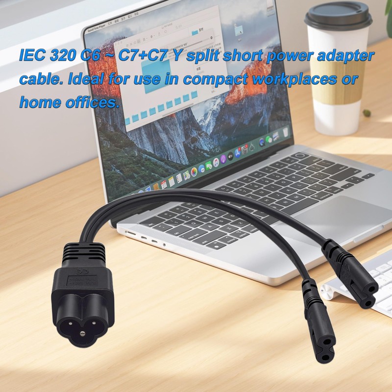 JSADZKJ IEC 320 C6 to Dual C7 Y Splitter Extension