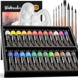 Nicpro Watercolor Paint Set for Adults, Beginner & Artists, 24 Tubes Water Color Paint Set with 25 Watercolor Paper, 8 Squirrel Paint Brushes, Palettes, Color Wheel, Art Painting Supplies