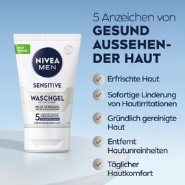 NIVEA MEN Sensitive Waschgel, sanftes Reinigungsgel für empfindliche Männerhaut, beruhigende Gesichtsreinigung zur Linderung von Hautirritationen (100 ml)