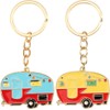2 Pcs RV Camper Keychain Camping Car Caravan Keyring Retro
