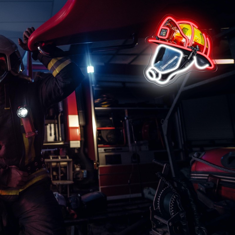 Mutank Firefighting Helmet Neon Sign, Hero Decor Neon Light USB