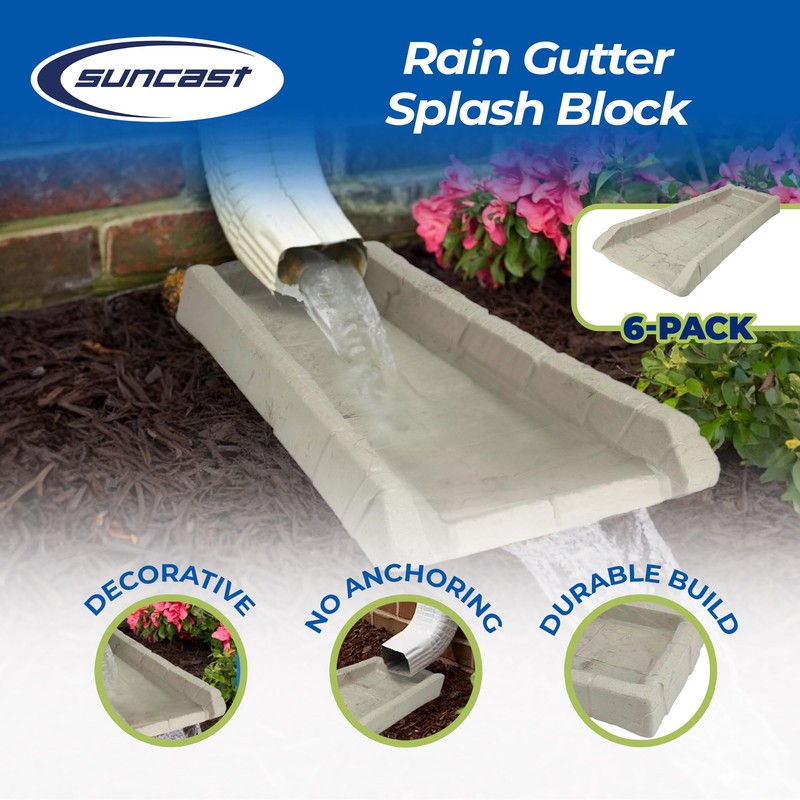 Suncast Durable Decorative Rain Gutter Downspout Erosion Prevention, Water Guard