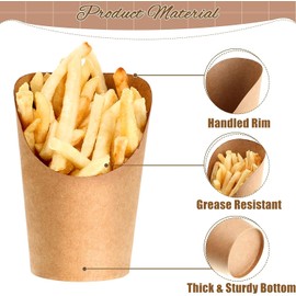 LATERN 100Pcs Disposable French Fries Holder, 360ml Kraft Paper French Fry Cups Disposable Take-Out Party Baking Cups for Charcuterie Snack Waffle Popcorn Sandwich Dessert Ice Cream