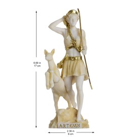 Goddess Artemis Diana Greek Statue Nature Moon Gold Tone Alabaster 17cm