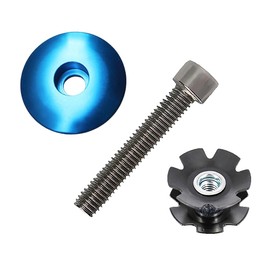 1 Pack 1-1/8" Bike Headset Top Cap Kit - Includes Aluminum Alloy/Carbon Fiber Stem Cap, M6 Bolt & Star Nut - Fits MTB/Road Bike Forks (Blue)