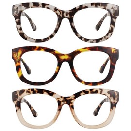 YOBOCO 3 Pack Oversized Reading Glasses Women 3.5 Large Frame Readers Designer Reading Glasses Men 3.5，Tortoise Brown/Tortoise Gray/Half Tortoise Brown