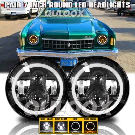 QULOOX For 2003-2009 Hummer H2 Pair 7" inch Round LED Headlights High Low Beam DRL Lamp