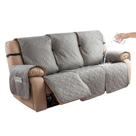 Genina Waterproof Couch Cover for Reclining Couch 3 Seater Non-Slip, Washable Recliner Sofa Covers for 3 Cushion Couch, Furniture Covers Couch Protector for Dogs Pets Kids (Light Gray, Recliner Sofa)