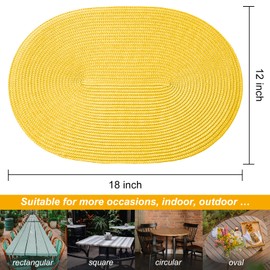 AHHFSMEI Placemats Set of 6 for Dining Table Washable Woven Vinyl Non-Slip 18x12 inches Placemat Heat-Resistant Durable Table Mats for Dining Table Easy to Clean (Oval Yellow, 6)