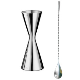 WOMLEX Measuring Cup 30/45ml Graduated Bar Spoon 26cm Double Head Measuring Cup Ounce Cup Cocktail Measuring Cup Wine Chopping Cup Integrated Stainless Steel Measuring Cup Silver (Jigger Bar Spoon 26cm, Set of 2 30/45ml)