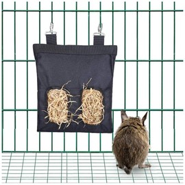 Namvo Rabbit Hay Feeder Bag, Guinea Pig Hay Feeder Storage, Hay Bag Hanging Feeder for Rabbit Guinea Pig Black