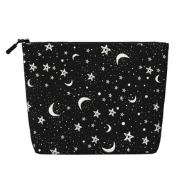 MINIOZE Black Moon White Stars Makeup Bag Travel Cosmetic Bag Organizer Toiletry Bag Make Up Bags For Women Girls Large Light